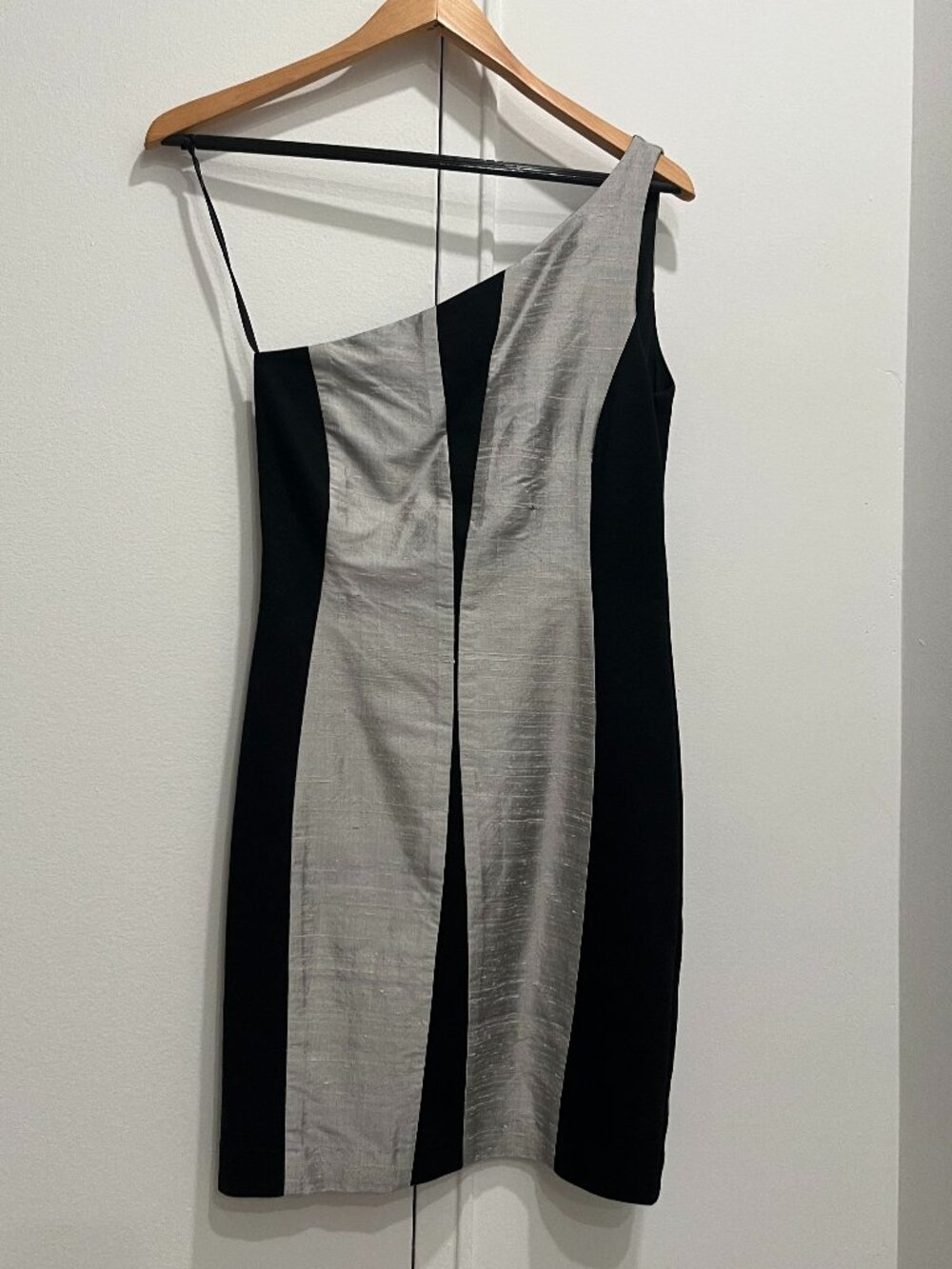 Rag & Bone Black Silver 100% Silk Dupioni One Shoulder Dress Size 2